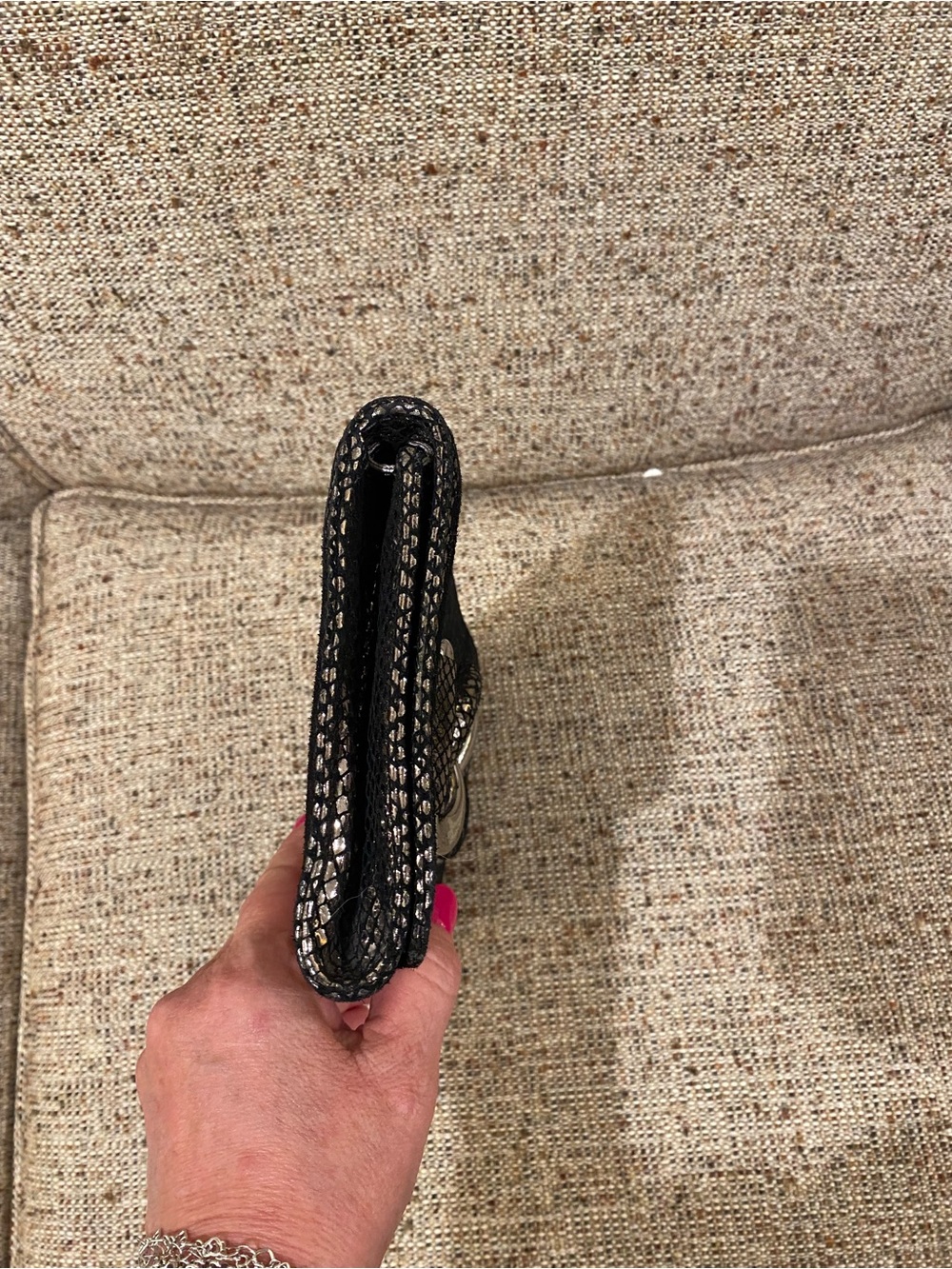 Vintage Brand New MK Black Metallic Snakeskin-Effect Clutch with Silver Buckle - Picture 5 of 16